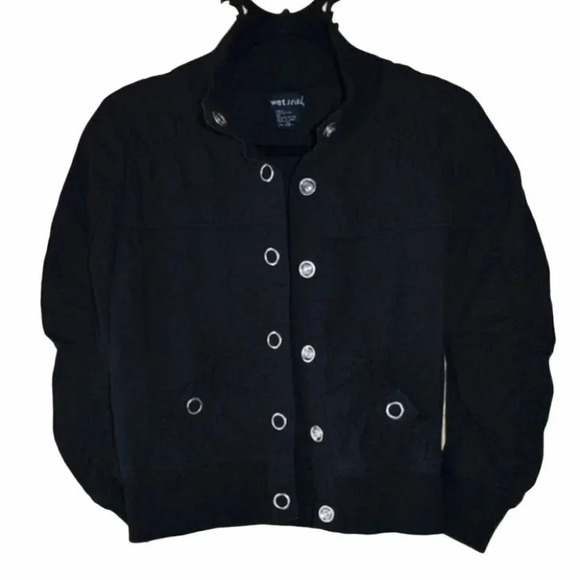 WET SEAL M black‎ snap button jacket - Picture 1 of 6